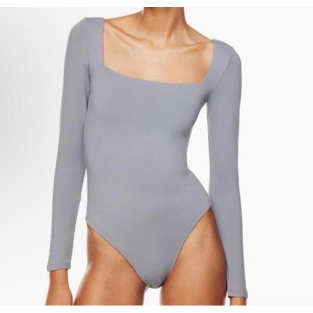 Aritzia Babaton Contour Squareneck Long Sleeve Bodysuit Grey Womens M